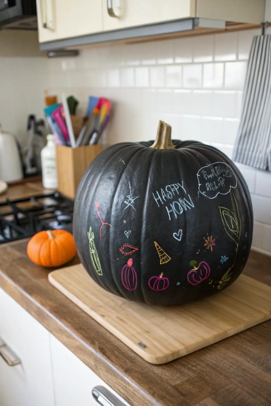 A dark-colored marking board pumpkin providing countless ornamental opportunities.