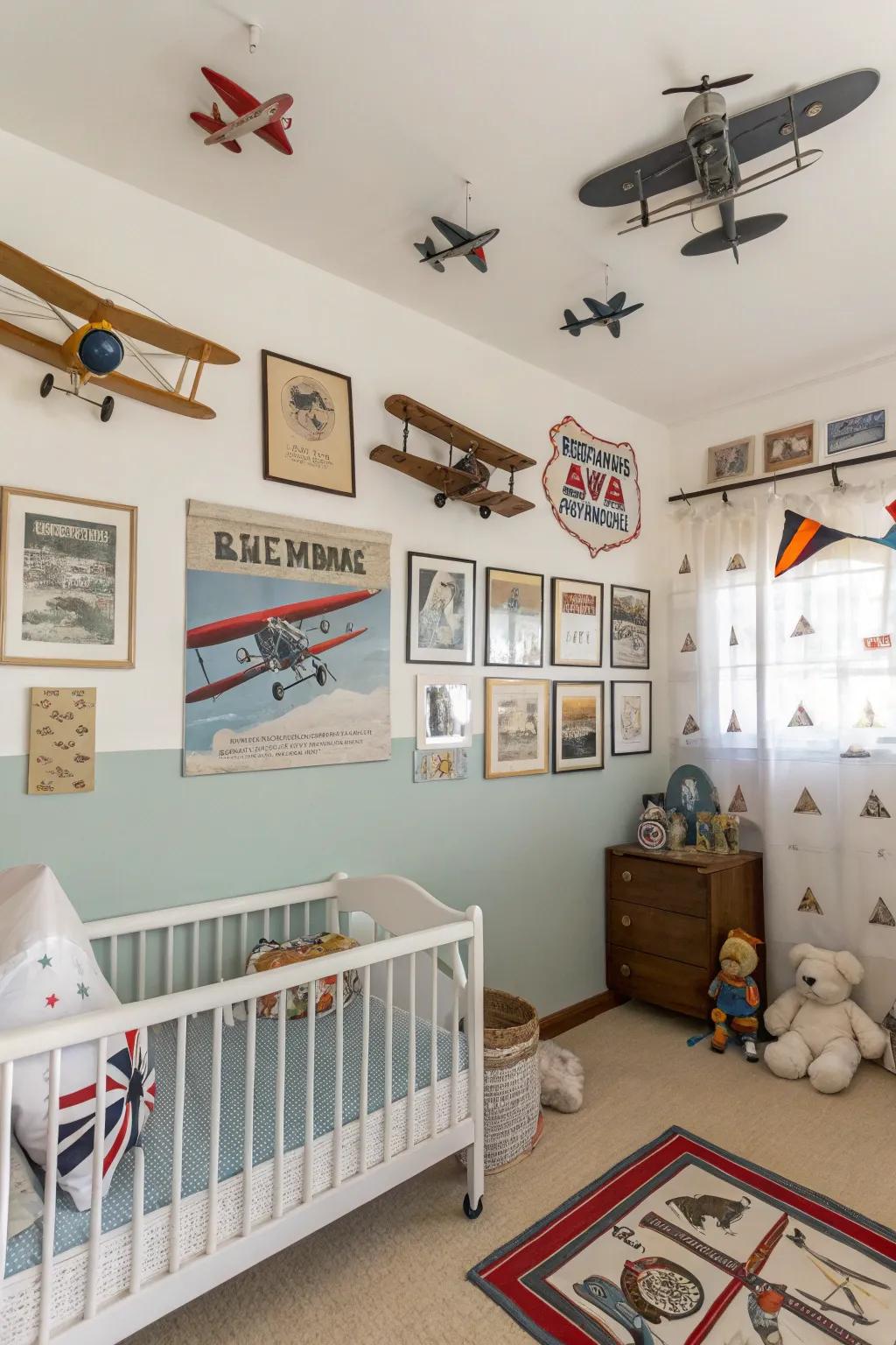 Take off with a classic aviation-themed nursery.