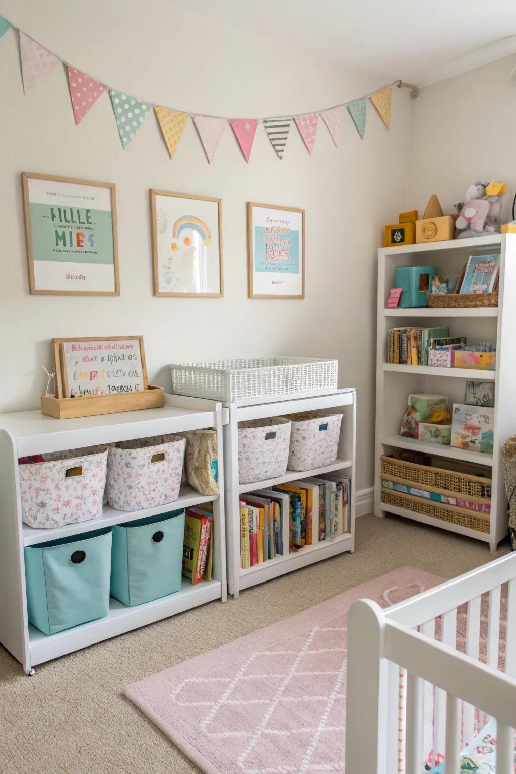Effective storage solutions for a shared area free of clutter.