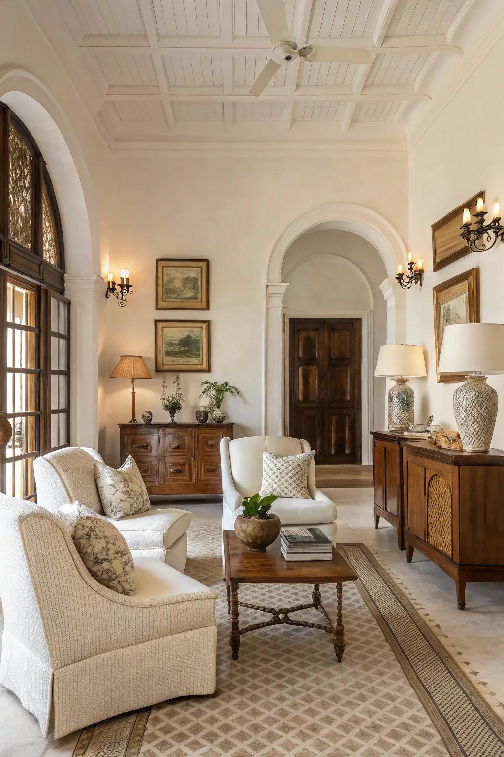 Neutral hues cultivate a composed and serene ambiance.
