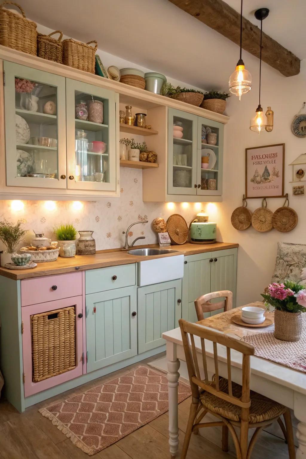 DIY elements add comfort and individuality to this kitchen.