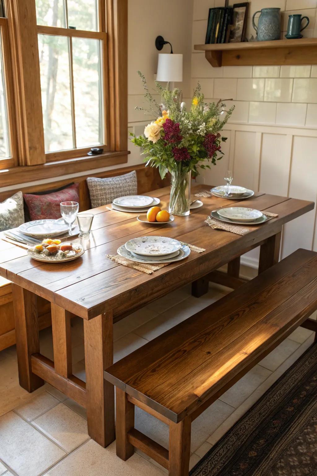 Unite utility and style with bench and table pairings.