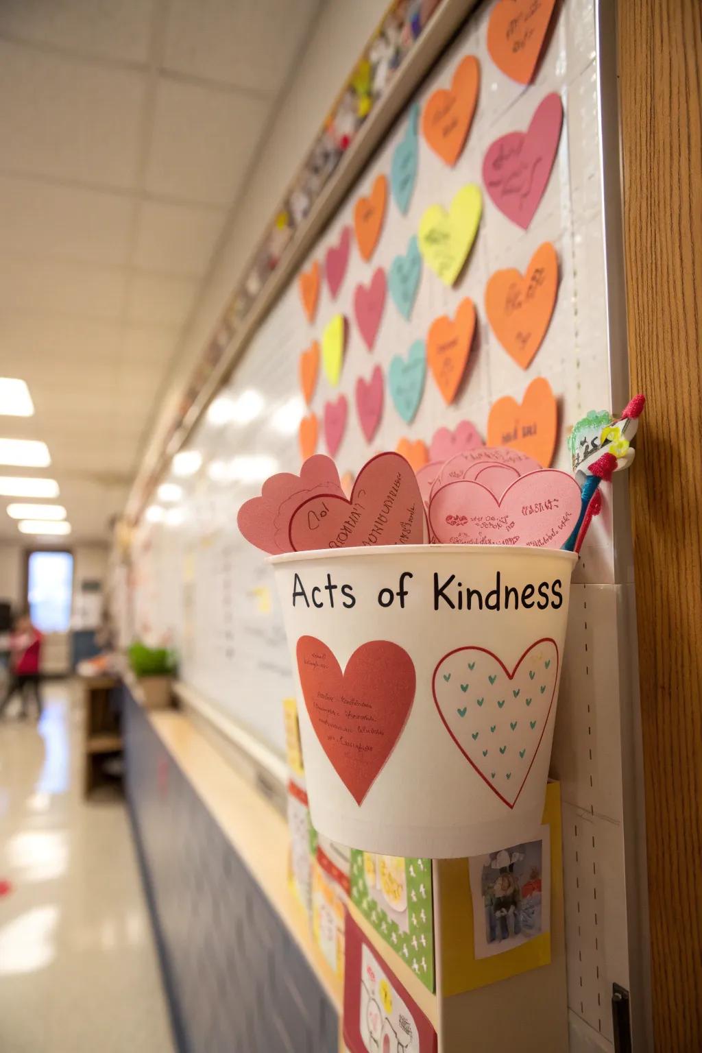 A cup of kindness brimming with hearts representing deeds of affection.