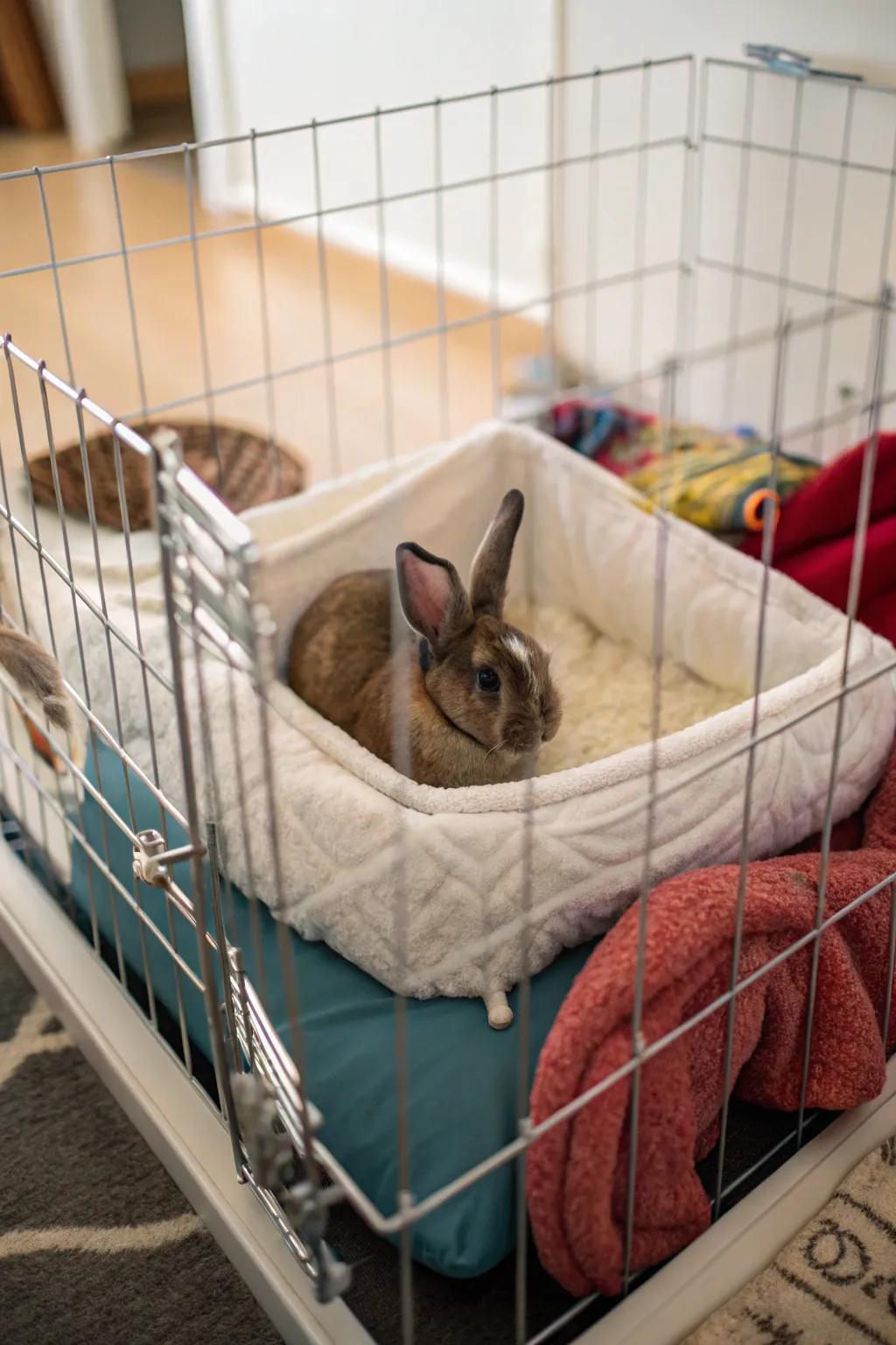 Comfortable bedding leads to a content bunny.