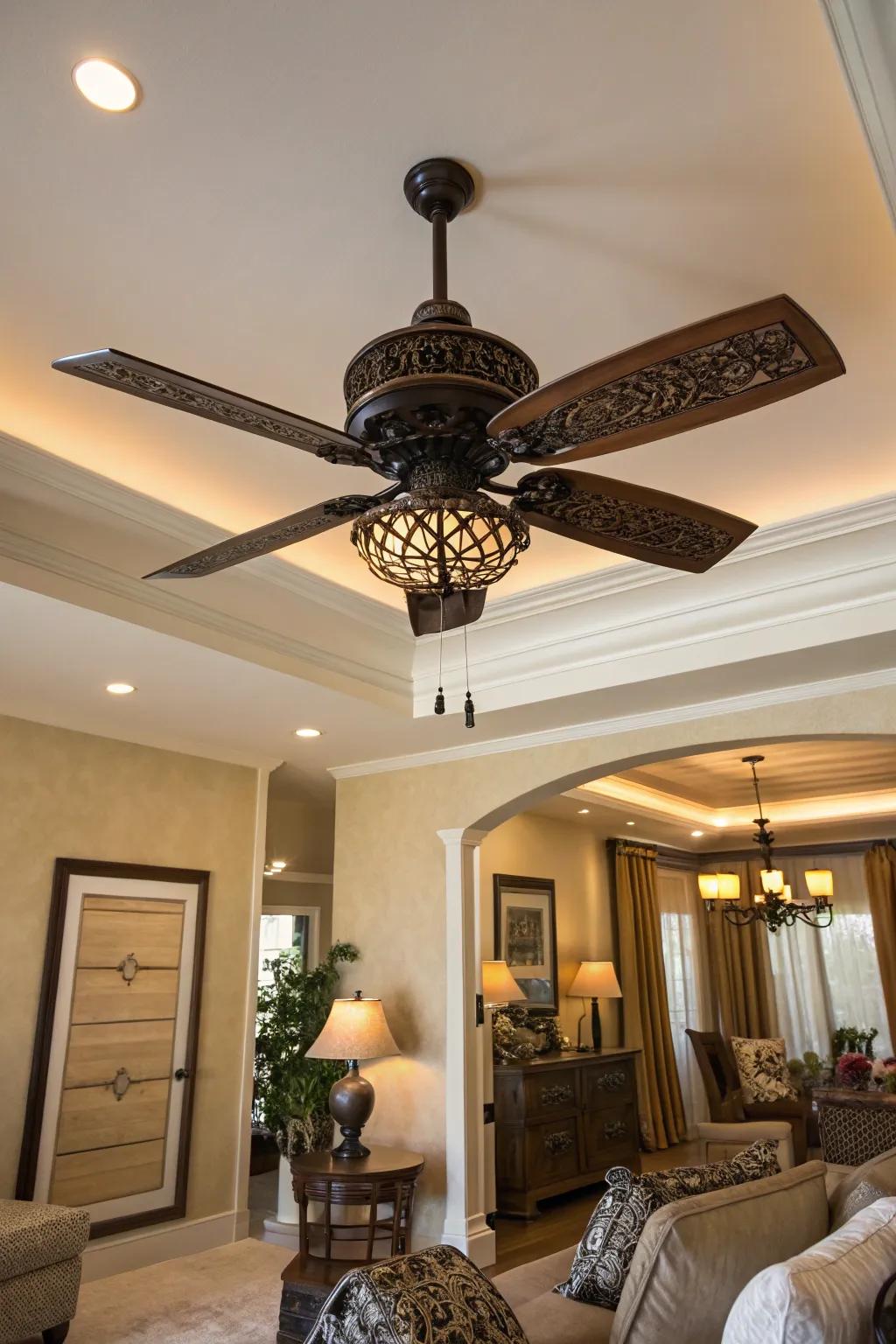 Overhead whirler in a California room for ideal airflow and ease.