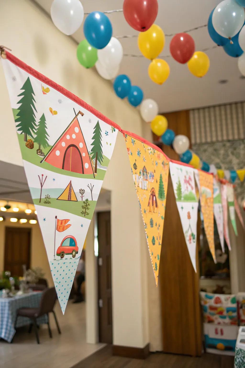 Personalized outdoor-themed birthday celebration banners making a statement.
