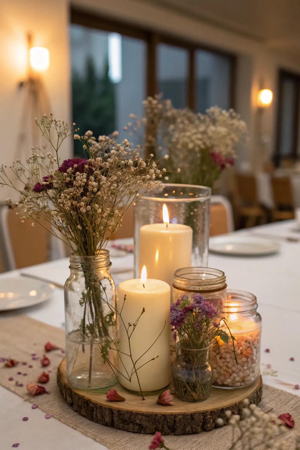 Captivating light containers that feature parched blooms.