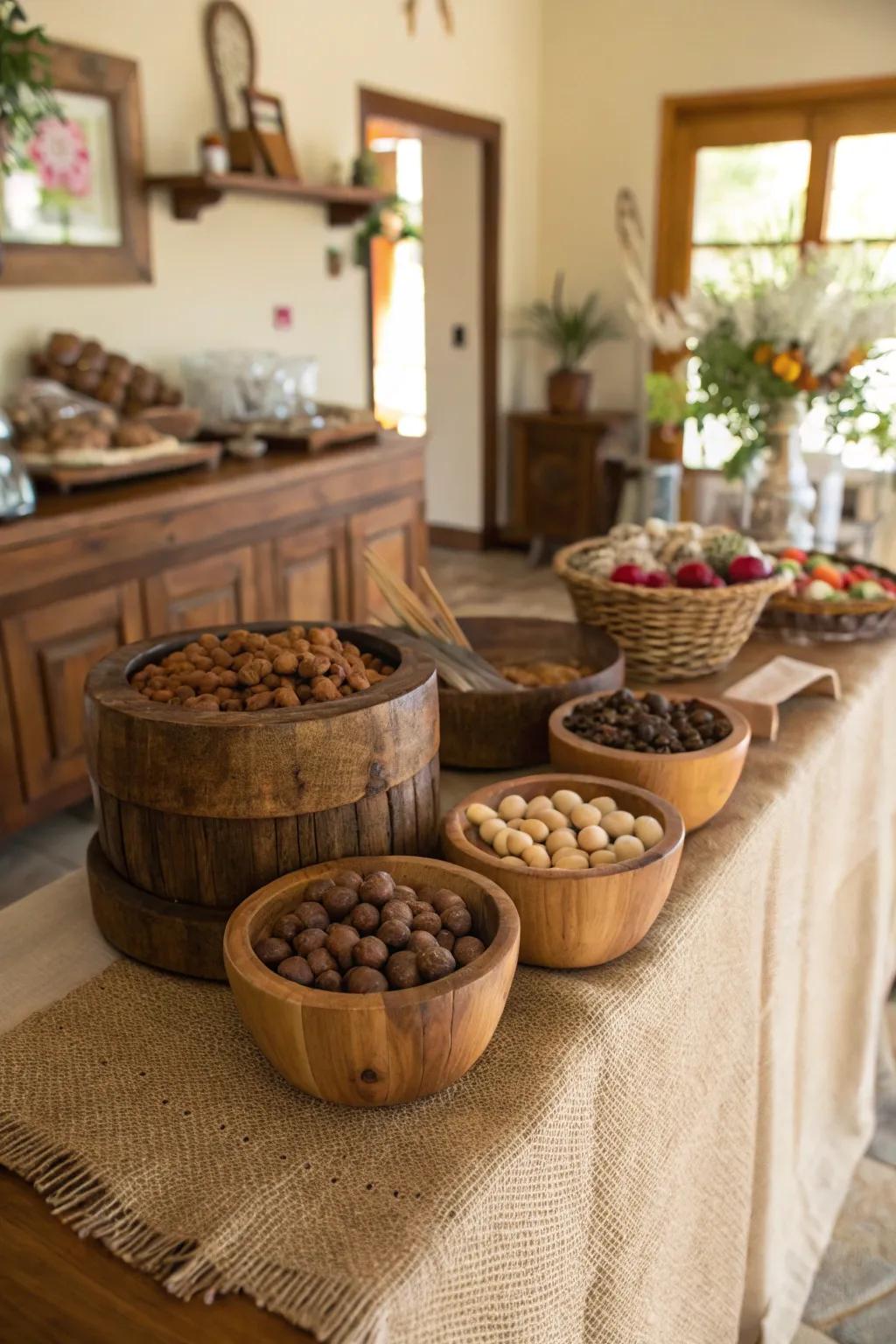 Rustic attraction meets a twist in confectionery presentation.