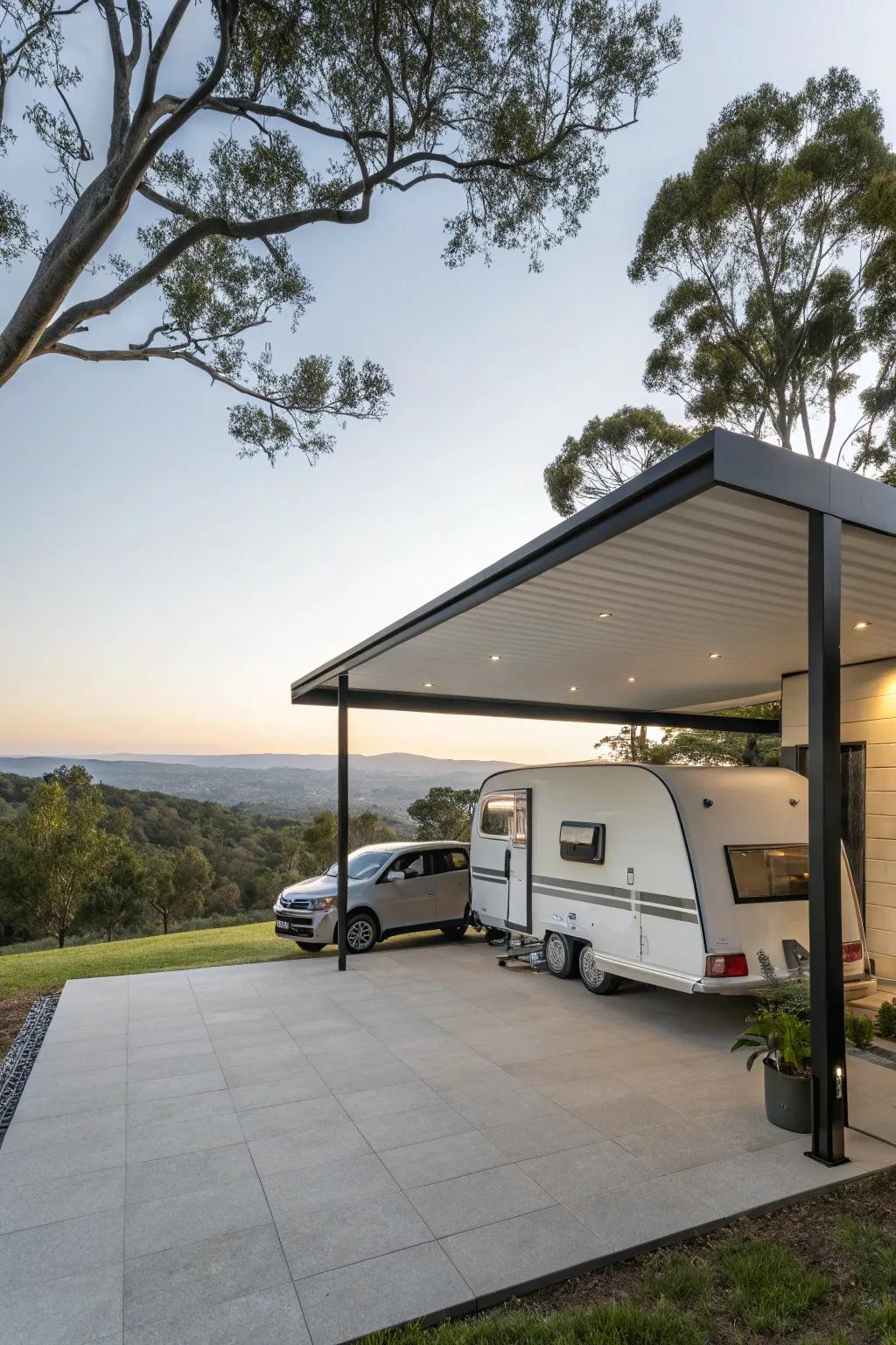 Overhanging shelters blend refinement with practicality.