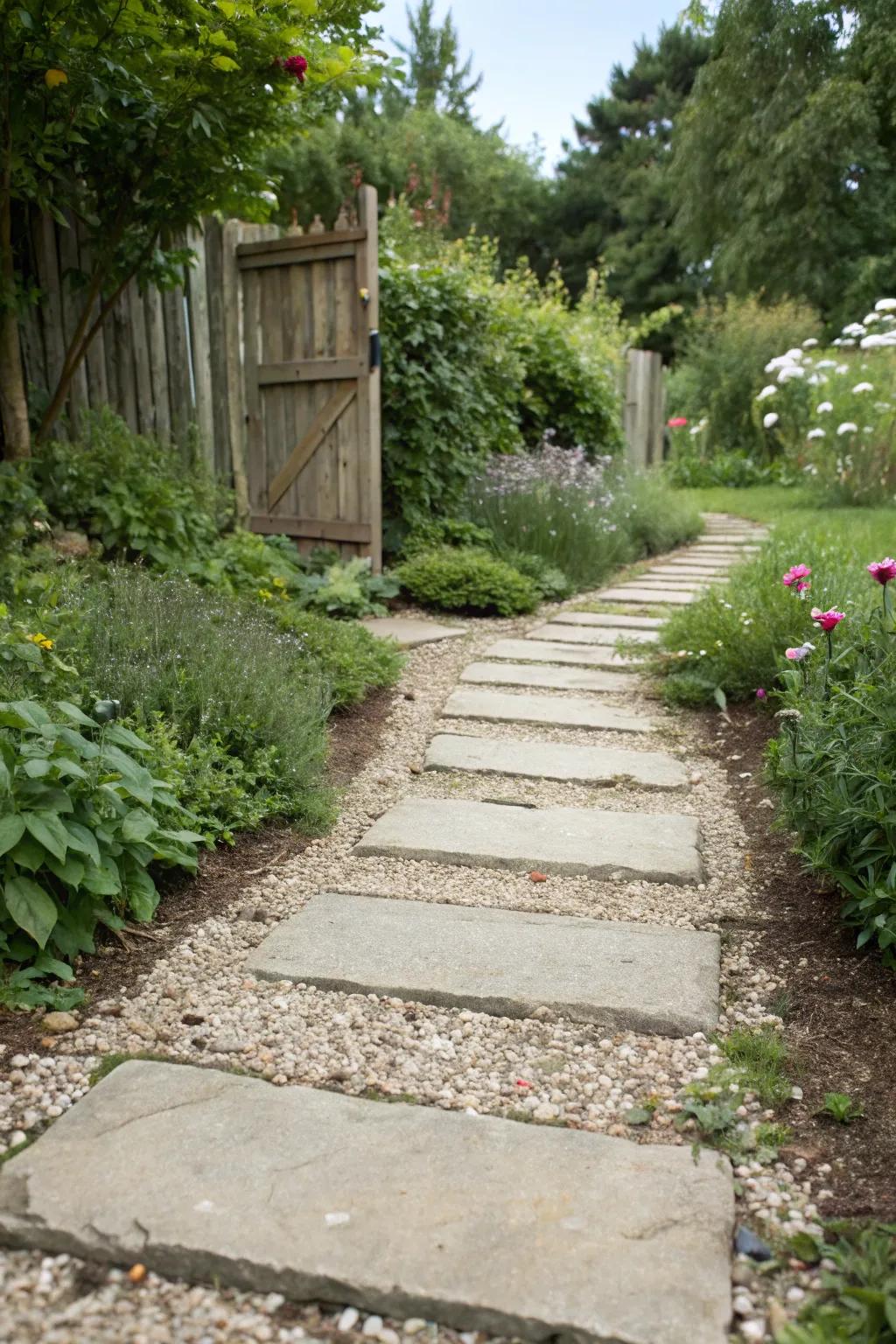 A textured combination of cement and gravel for a distinctive garden walkway.