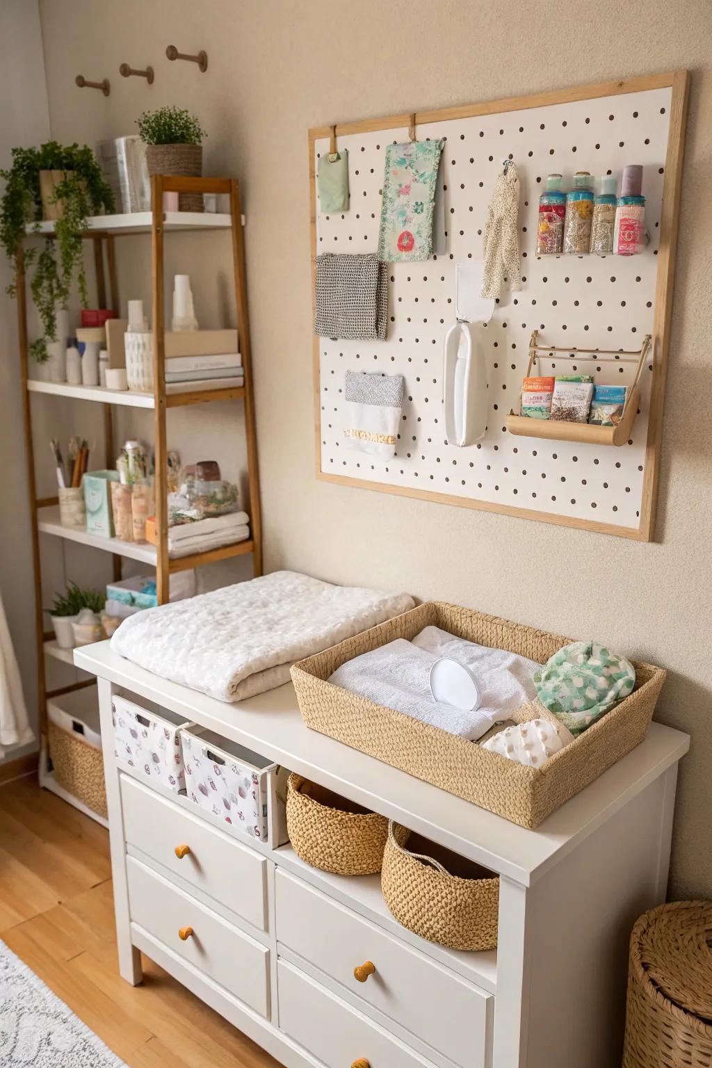 Storage on the wall keeps things accessible and organized.