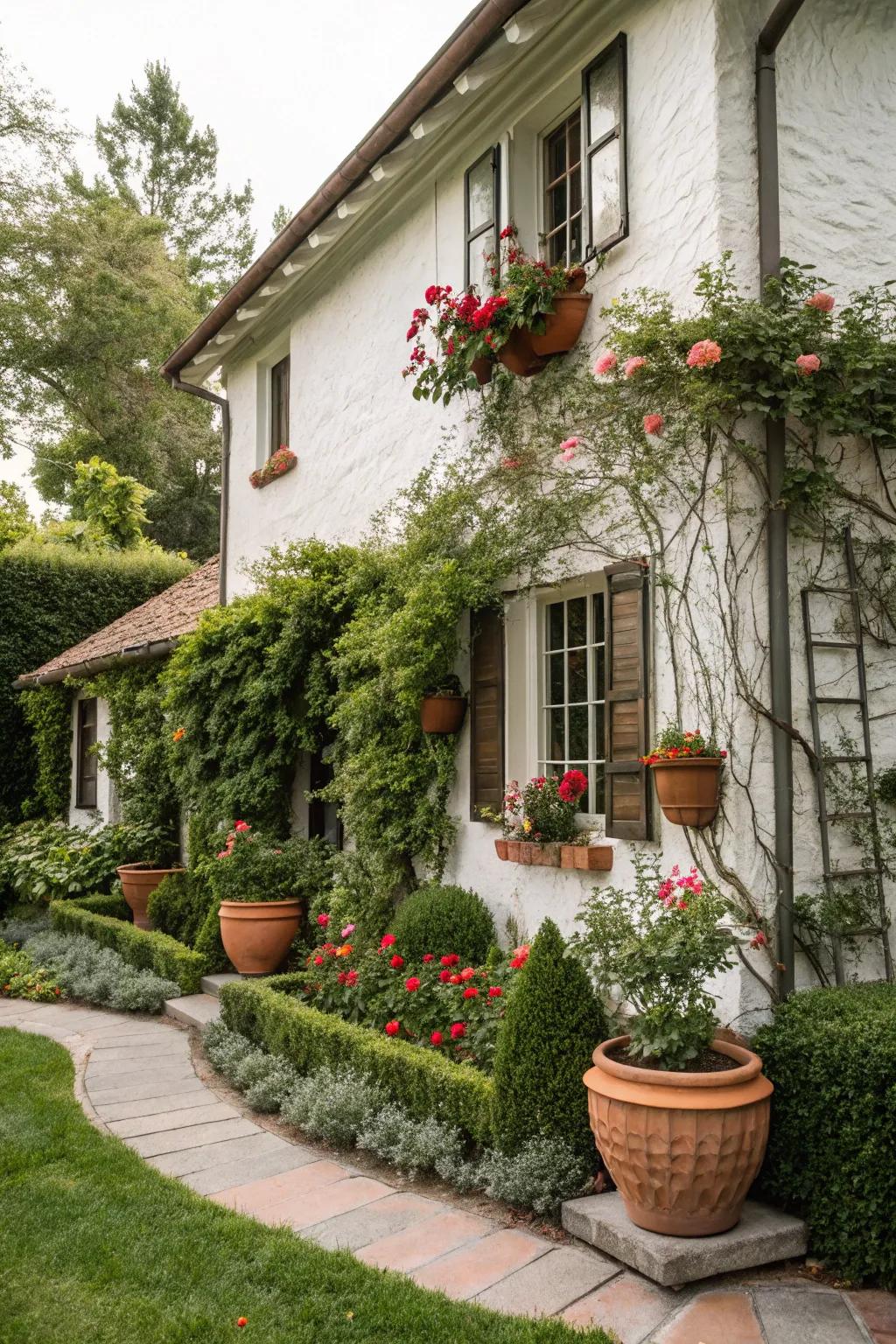 Stucco siding creates a timeless Mediterranean facade.