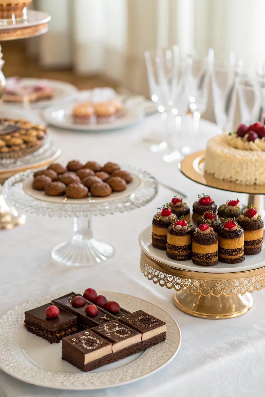 A delicious selection of chocolate desserts presented for a special event.