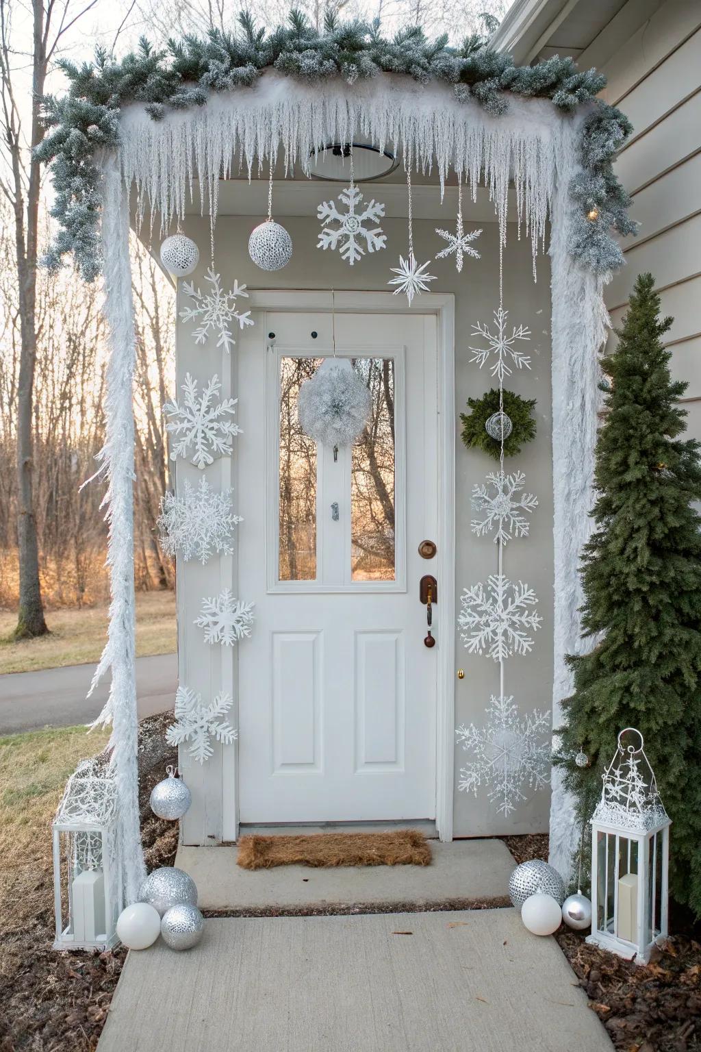 An enchanting snowy utopia theme for your entrance.