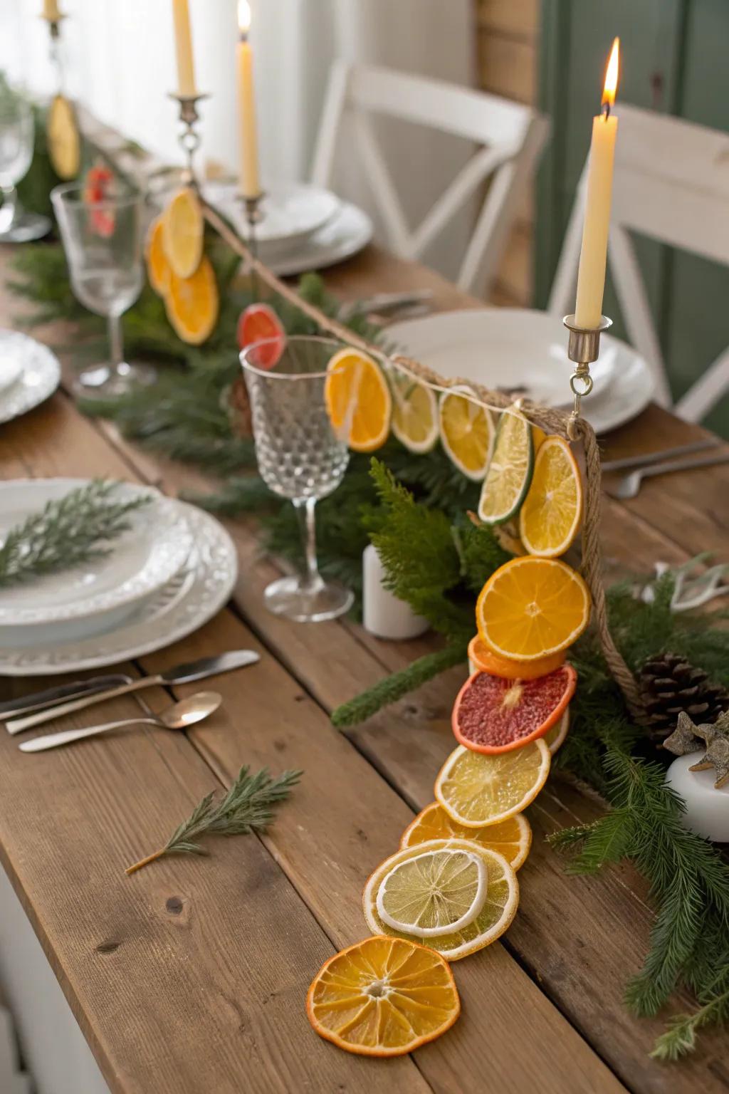 A vibrant and fragrant citrus garland for your festive table.
