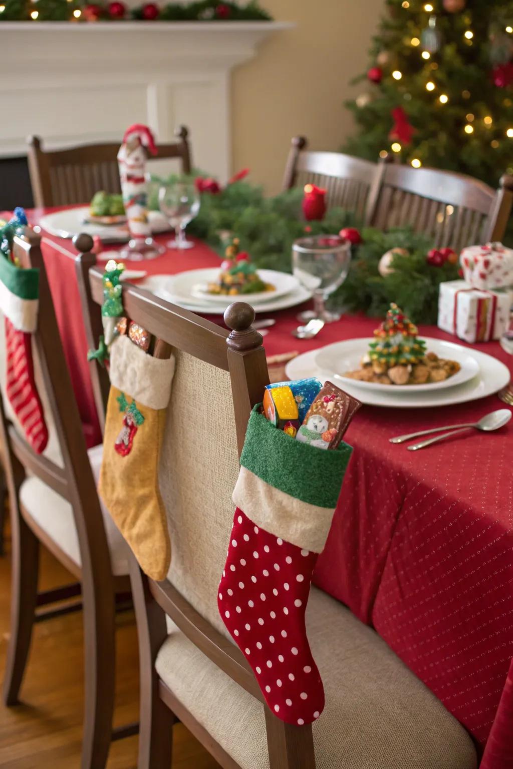 Miniature stockings brimming with surprises excite guests of every age.