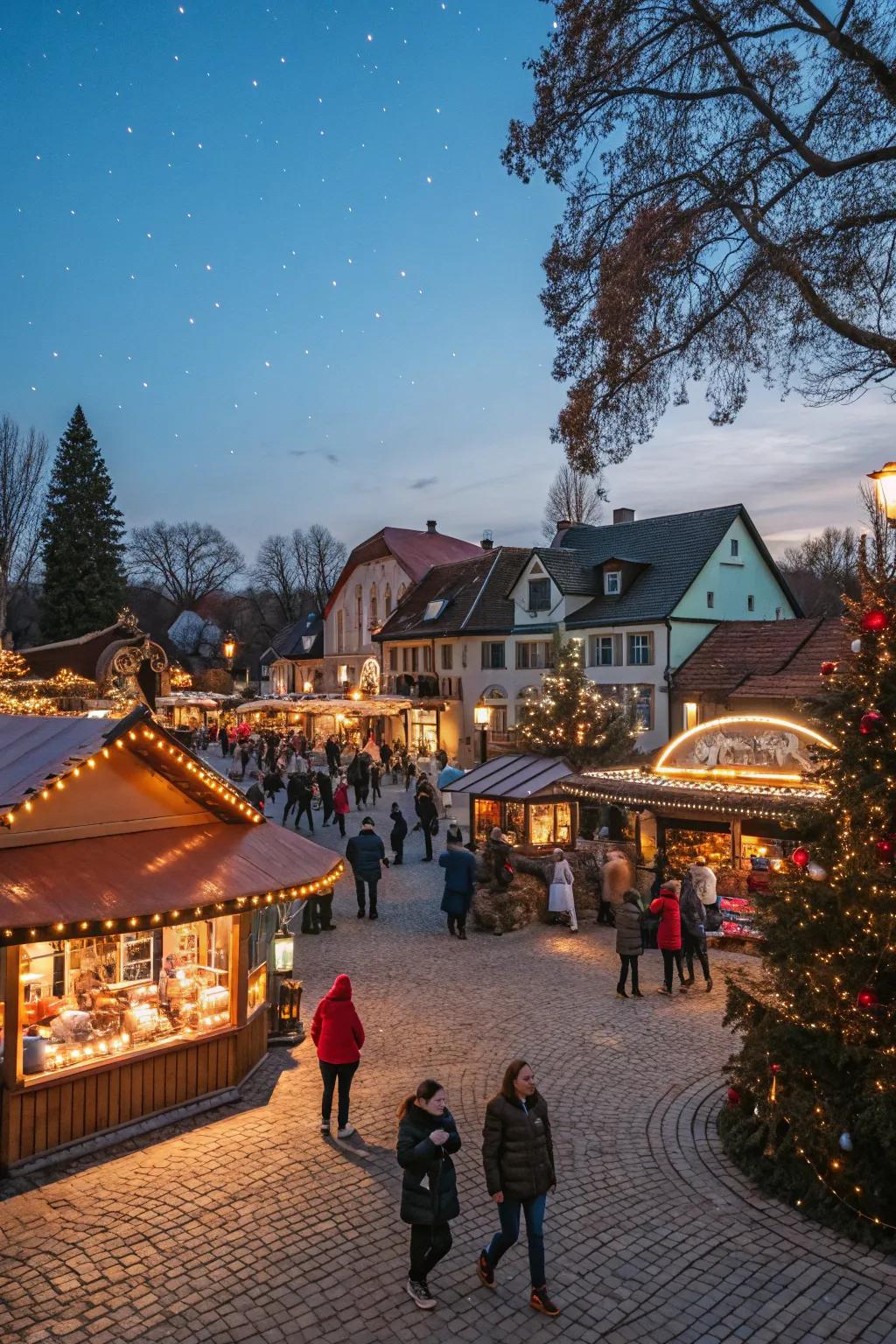 A Yuleville plaza conveys bustling existence to the arrangement.