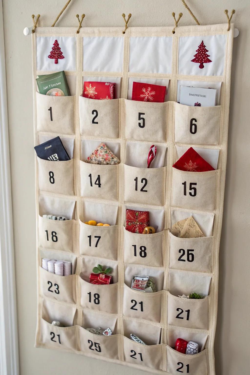 An animated advent calendar hanging from the wall filled with surprises.
