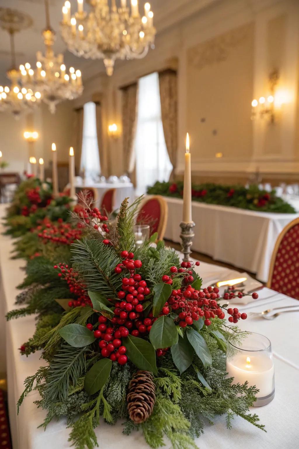 Lively crimson berries make focal points vibrant.