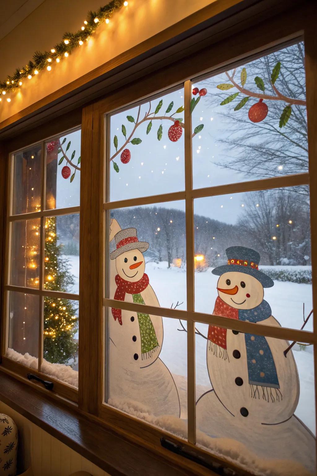 Upbeat snow figures deliver delight to your festive panes.