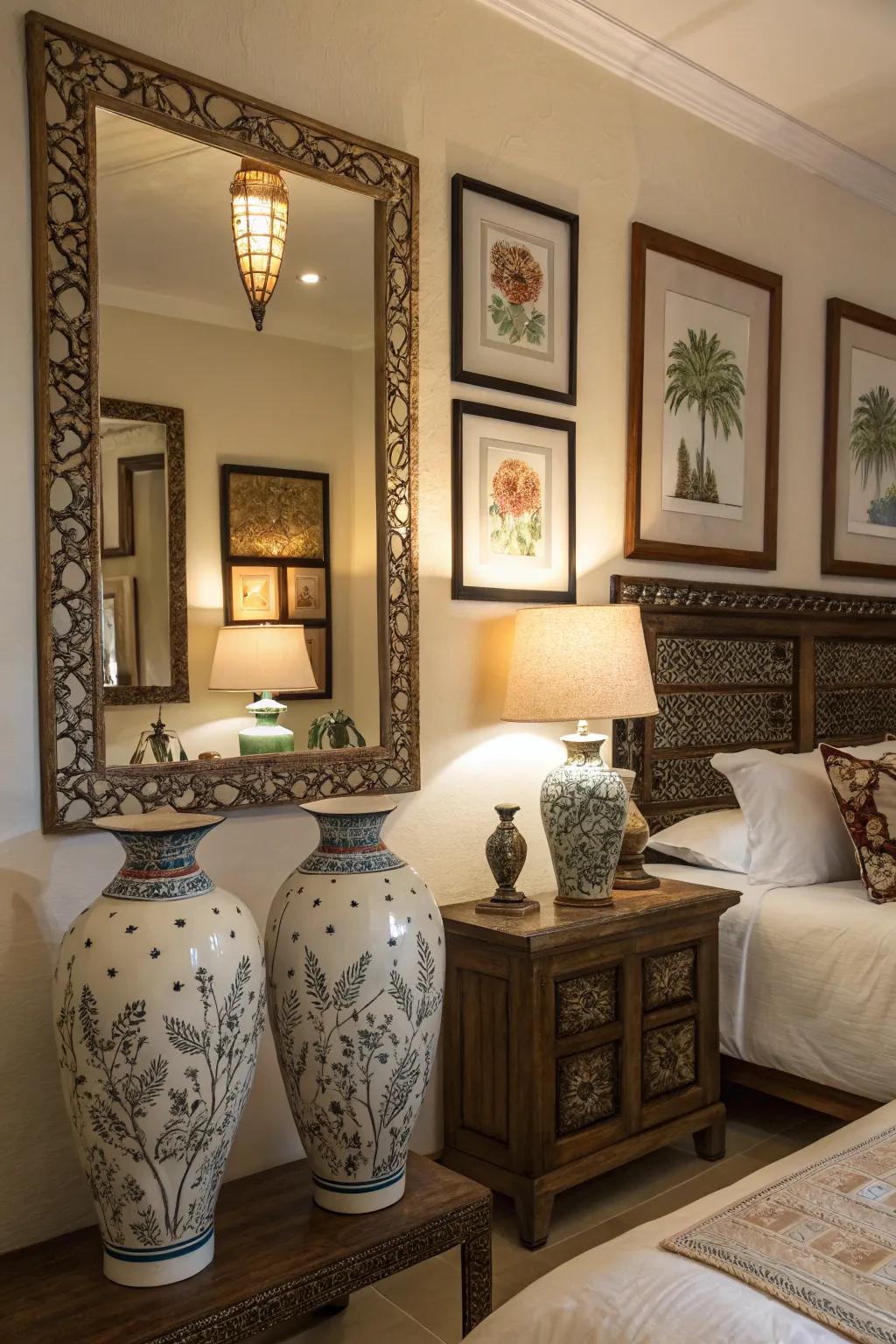 Decorative accents personalize and enhance the bedroom.