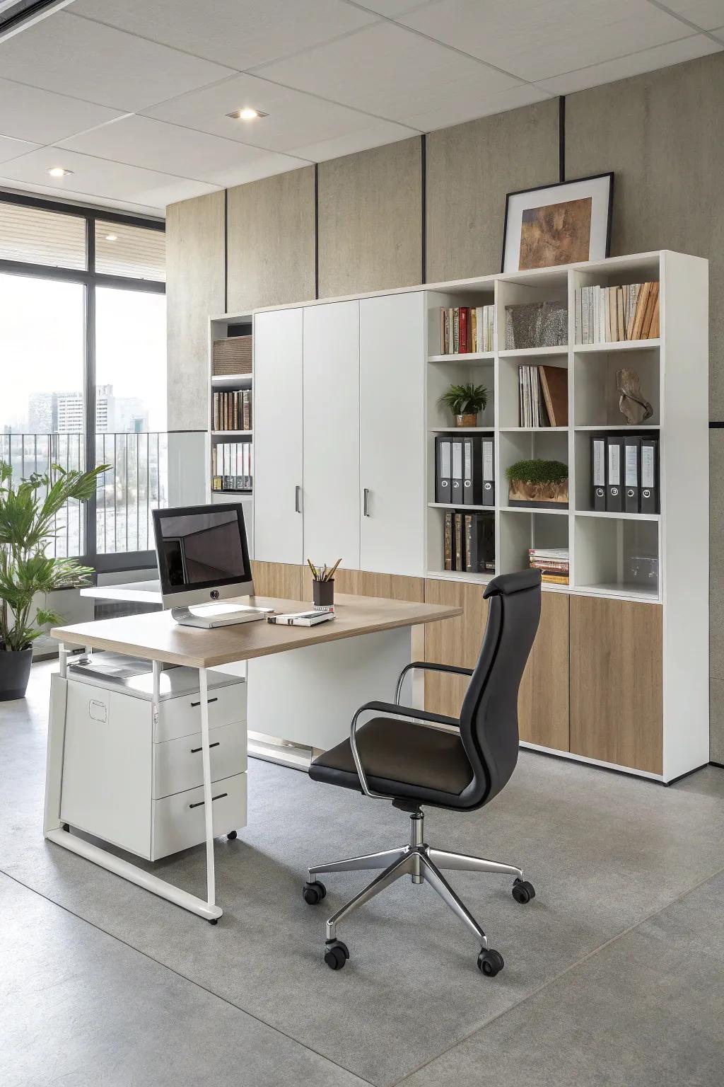 Modern, sleek furnishings that enhance the professional atmosphere of an office.