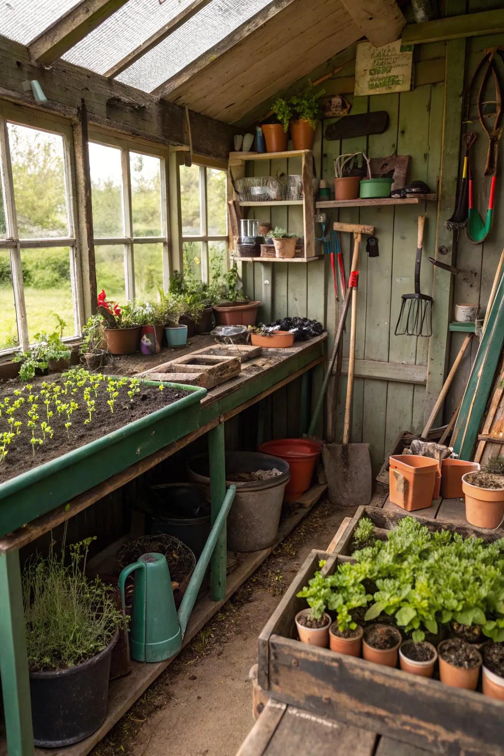 Grow your gardening visions in a rustic potting shed.