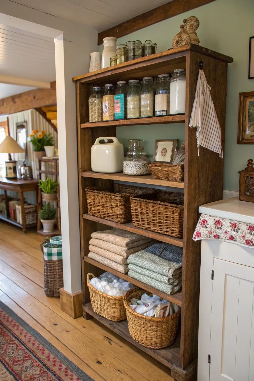 Open shelves are fitting for highlighting retro treasures.