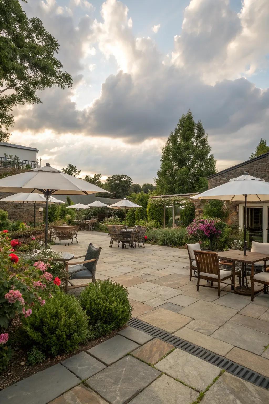 Design a multi-functional courtyard area with adaptable furniture.
