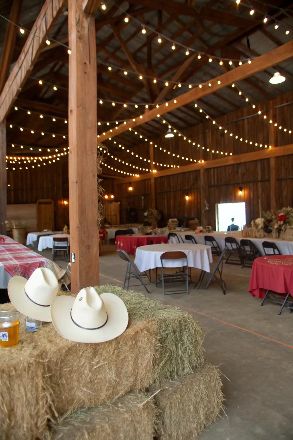 A barn delivers the ideal countryside setting for a cowgirl-inspired gathering.