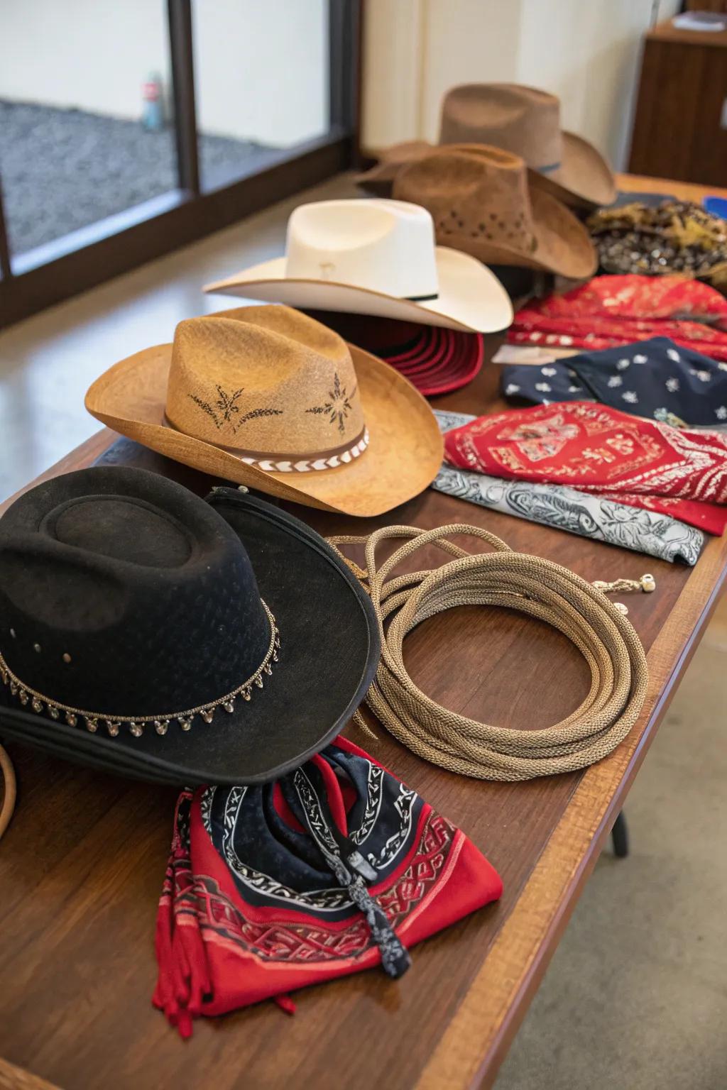 Accessories like hats and bandanas bring a playful touch to any cowgirl celebration.