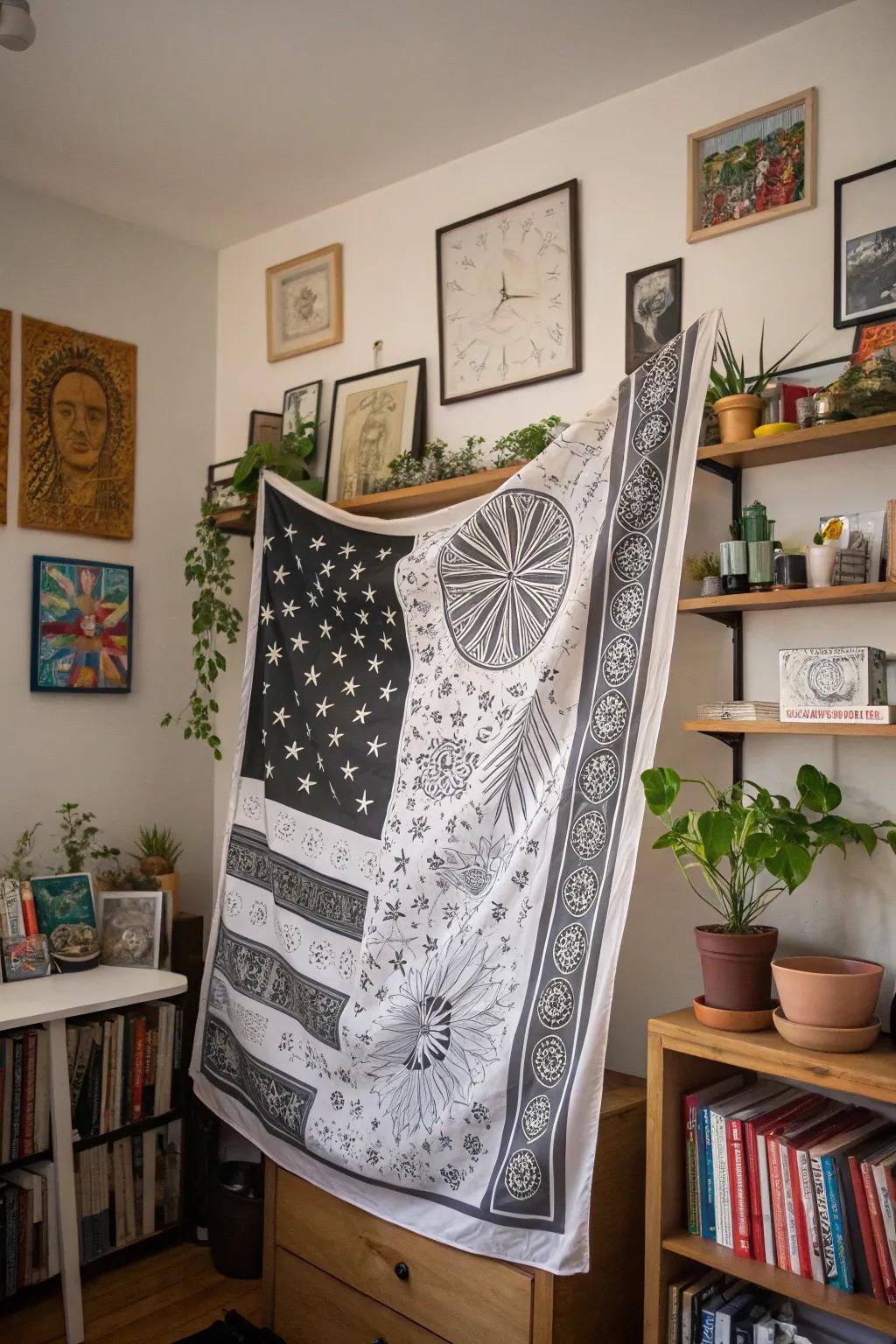 A complex pattern pennant acts as an artistic focal point in your living space.