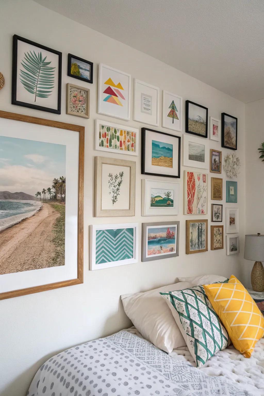 Gallery wall spotlighting customized art.