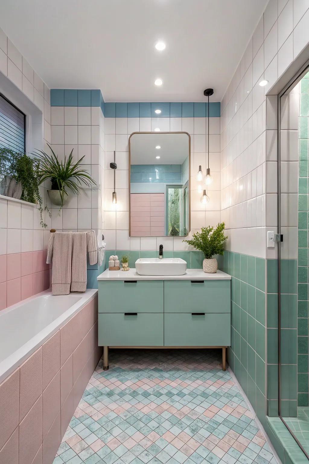 Employing soft pastel shades transforms your restroom into a tranquil retreat.