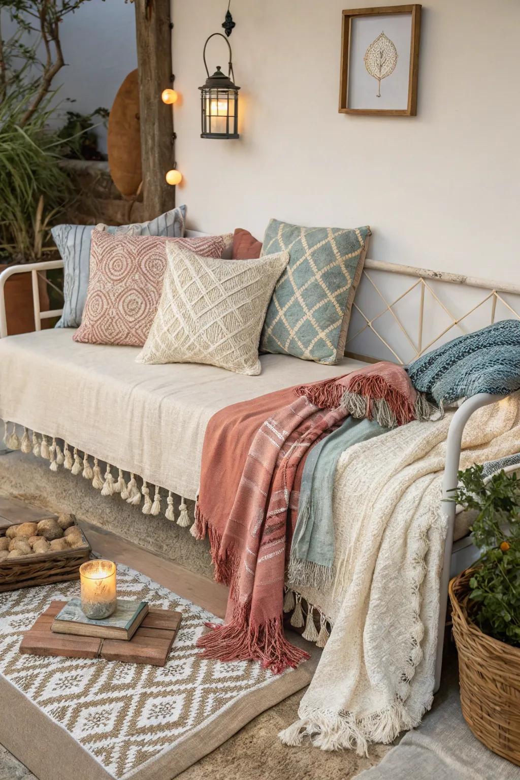 Comfortable textiles make a daybed a welcoming haven.