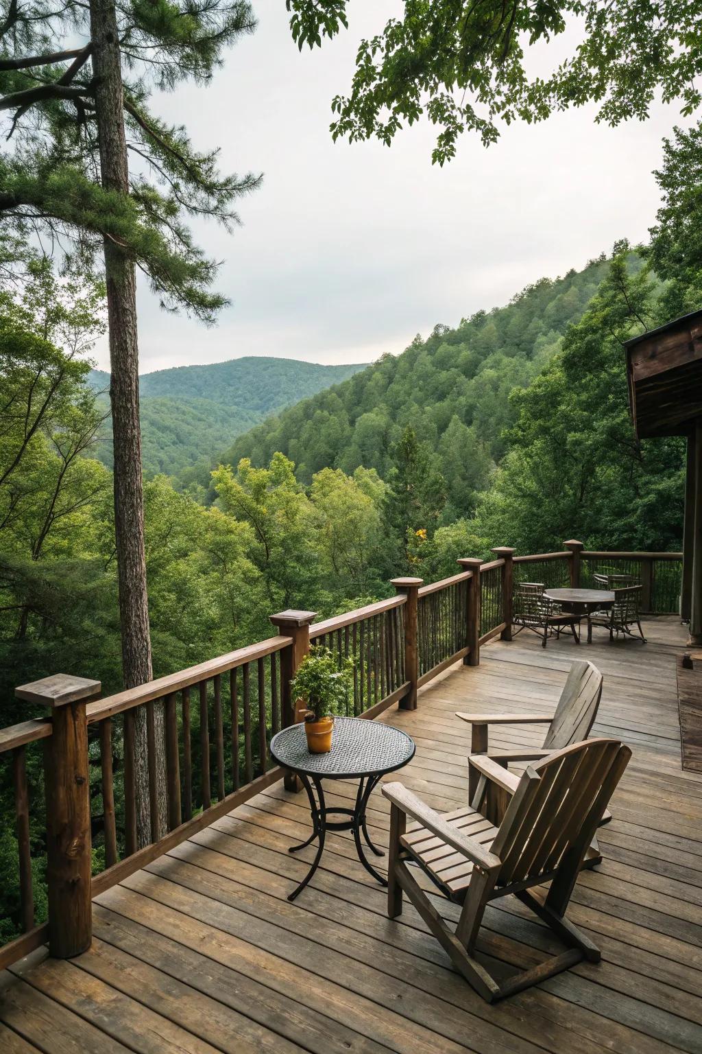 A wooden deck oozing rustic charm and natural beauty.