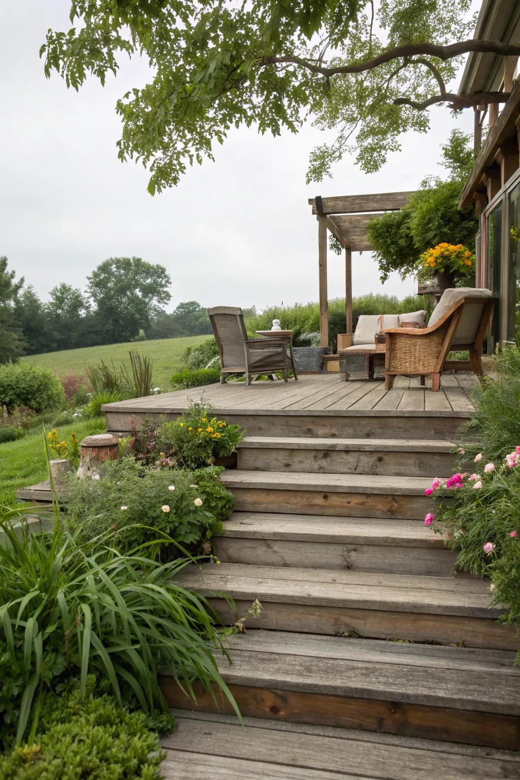 Create a memorable entrance with broad, inviting deck steps.