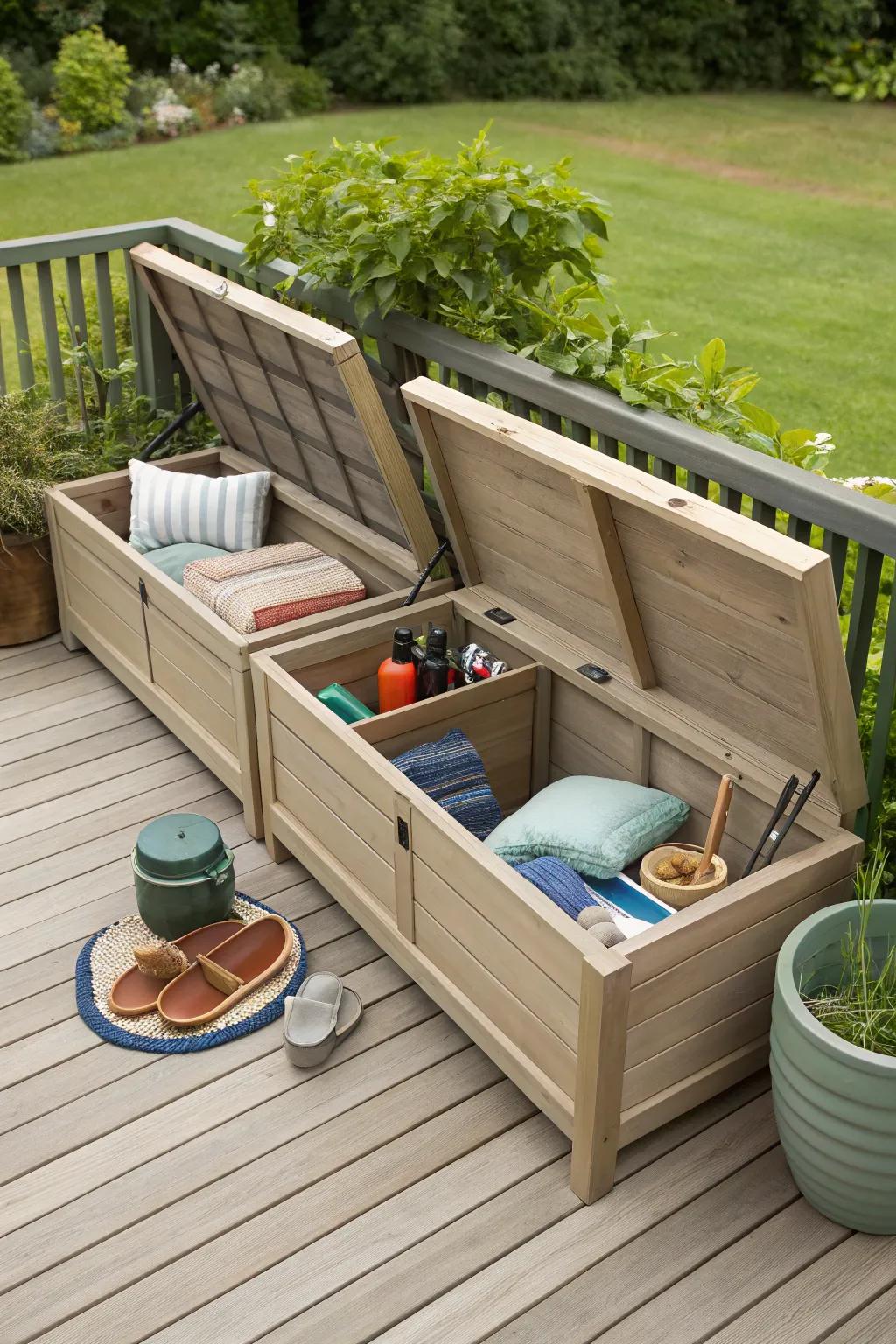 Stowaway benches provide both seating and space-saving solutions.