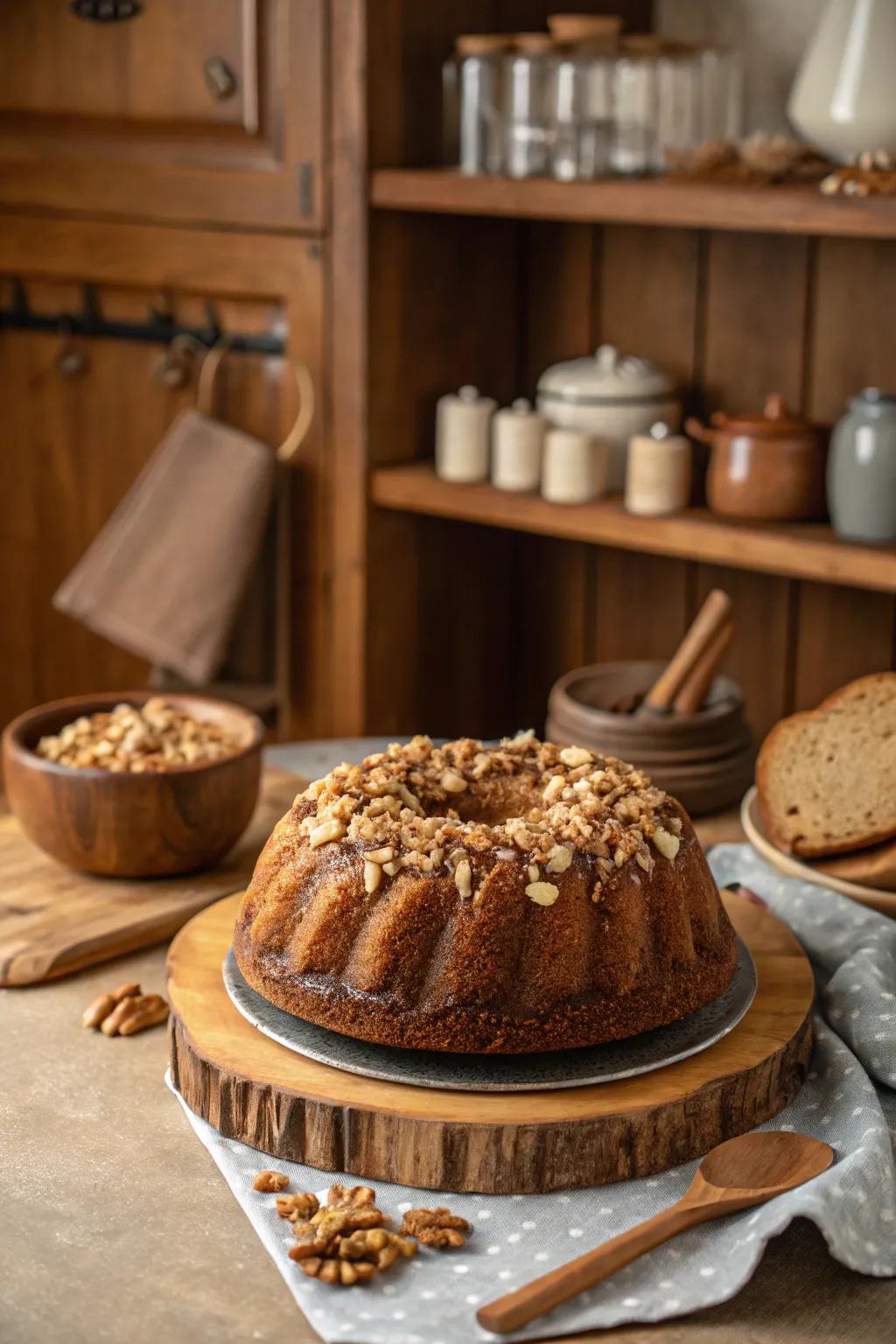 A ring cake filled with firm, flavorful nuts.