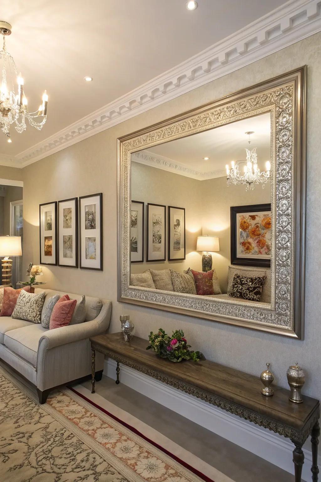 Artwork and reflections enhance ambiance and add a personal touch.