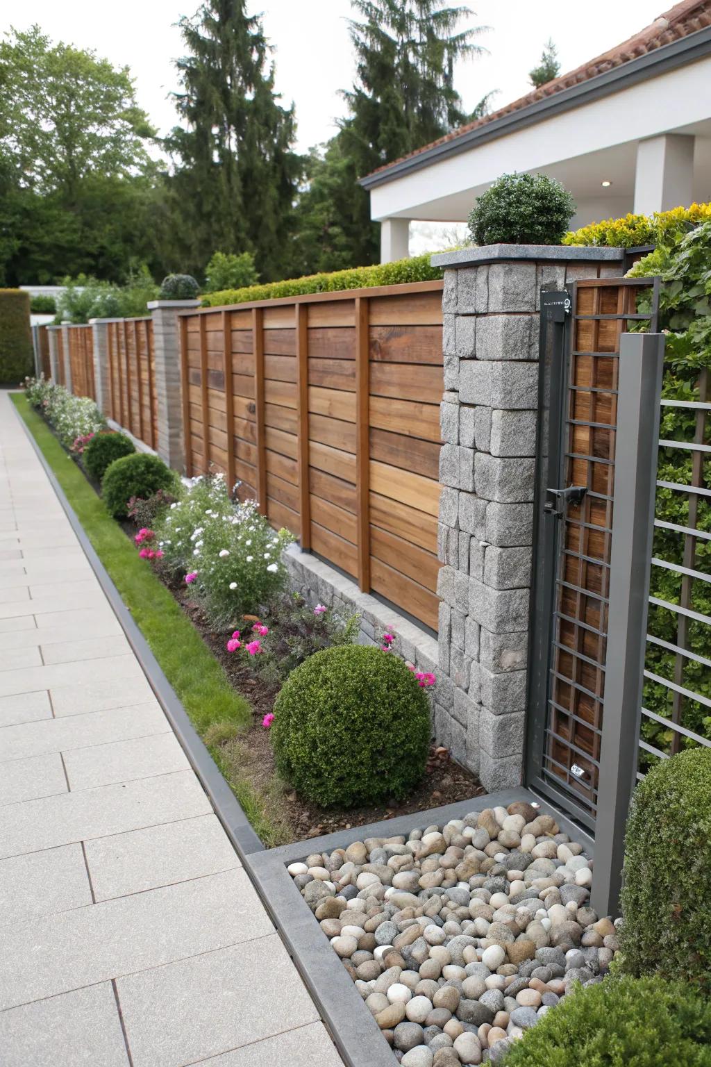Assorted materials infuse artistic flair into timber fences.