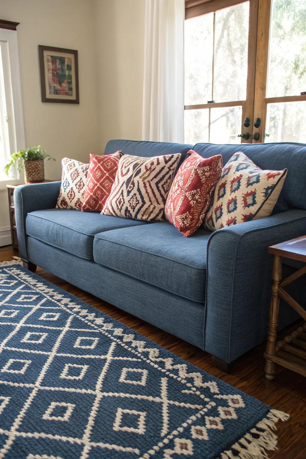Patterns infuse visual appeal to a horizon hue lounge setting.