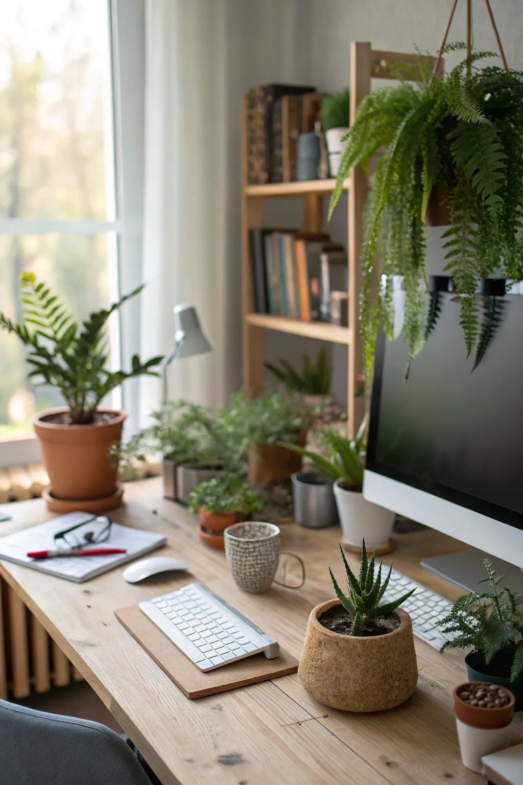 Vegetation adds a revitalizing and vibrant touch to your workspace.
