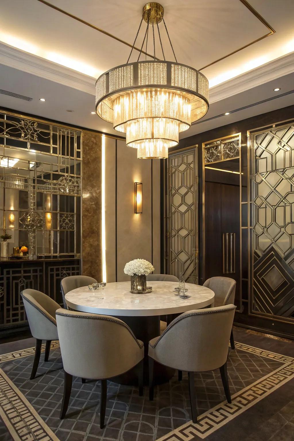 Bring vintage flair to your dining room with a decorative chandelier.