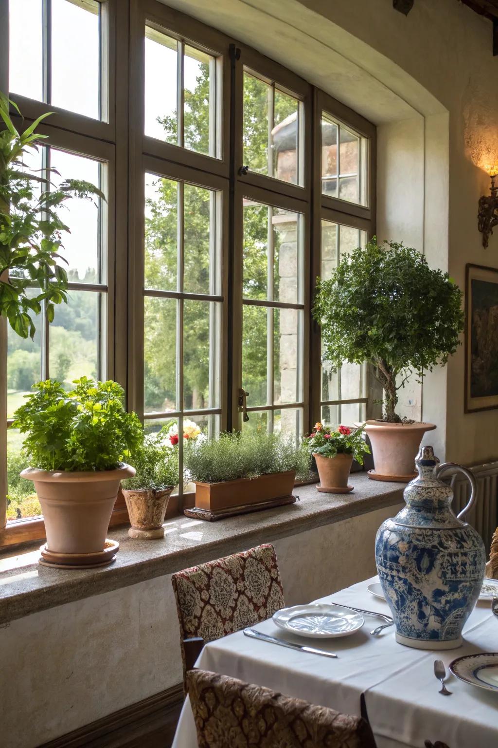 To give your dining room more vitality, add plant elements.