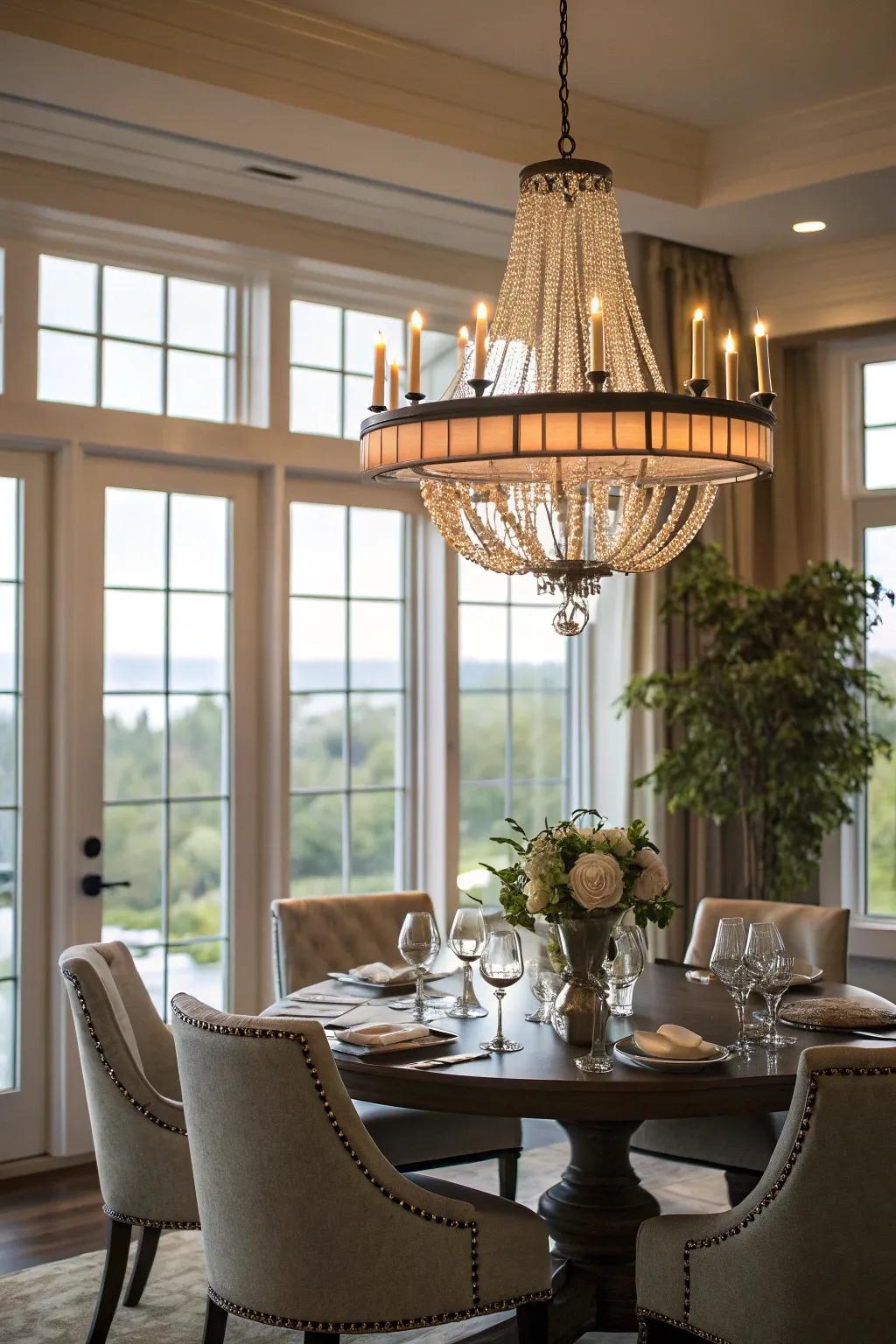 Chandeliers add an element of style and complement window styles beautifully.