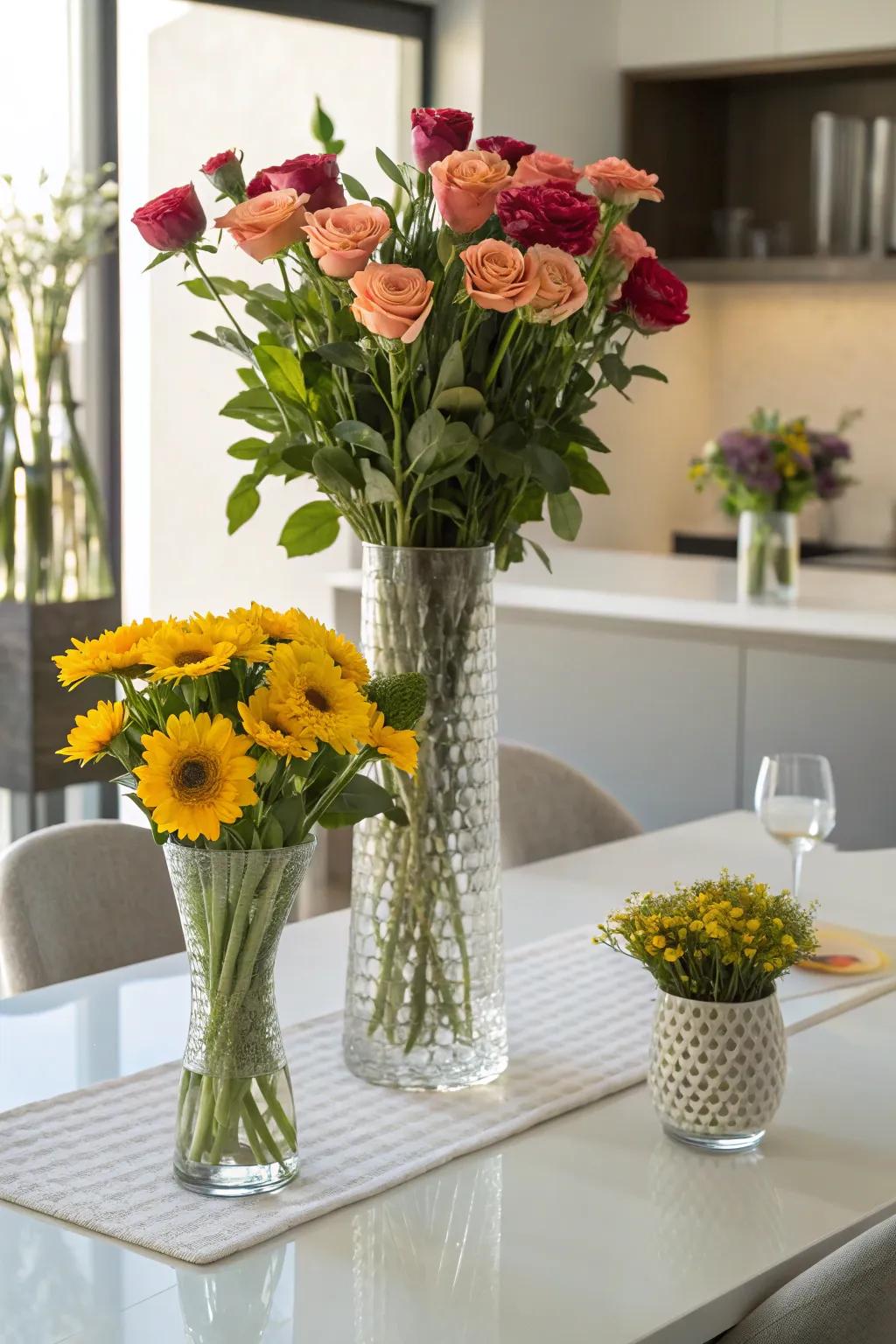 Delightful trio: Collections of three introduce vibrant visual interest.