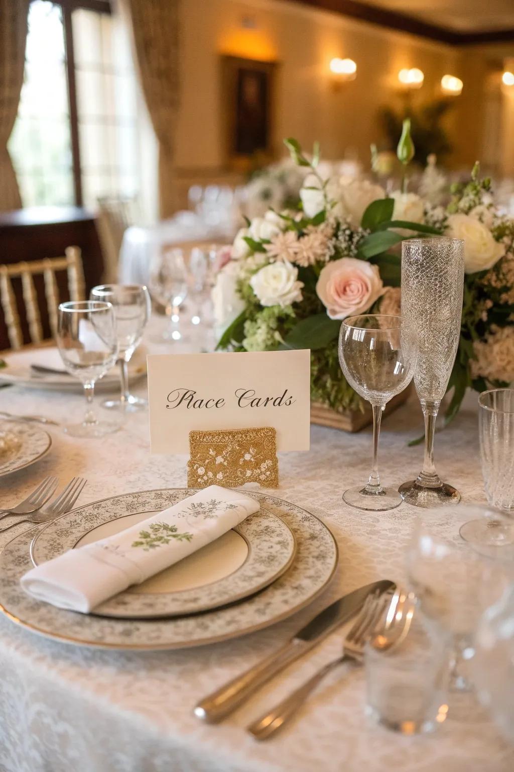 Bespoke seating markers lend a personal touch to the dinner table.
