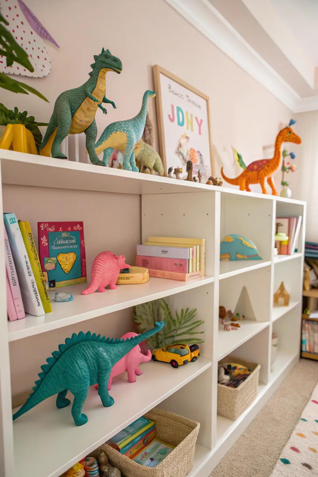 Dino toys and models that present lively charm to the space.