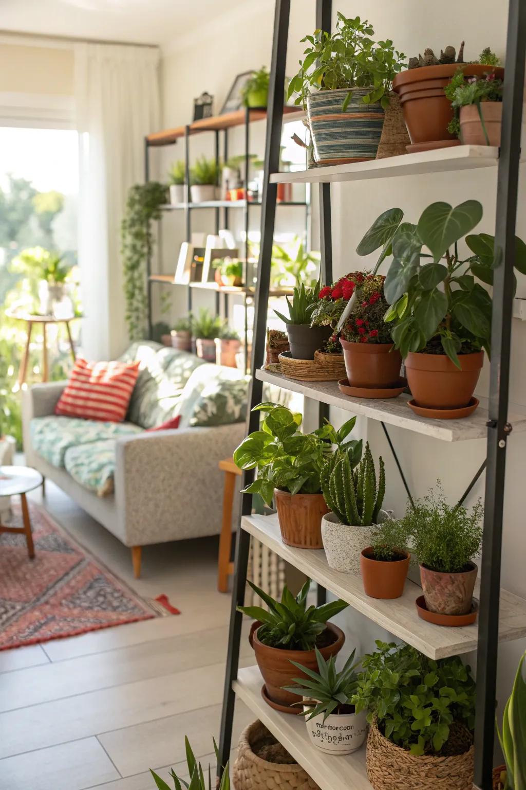 Ledges incorporating verdure introduce the outdoors inwardly.